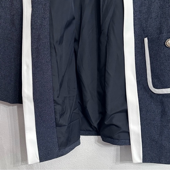Karl Lagerfeld Blazer Navy Small Long Jacket White Contrast Trim Lined Pockets - Picture 10 of 15
